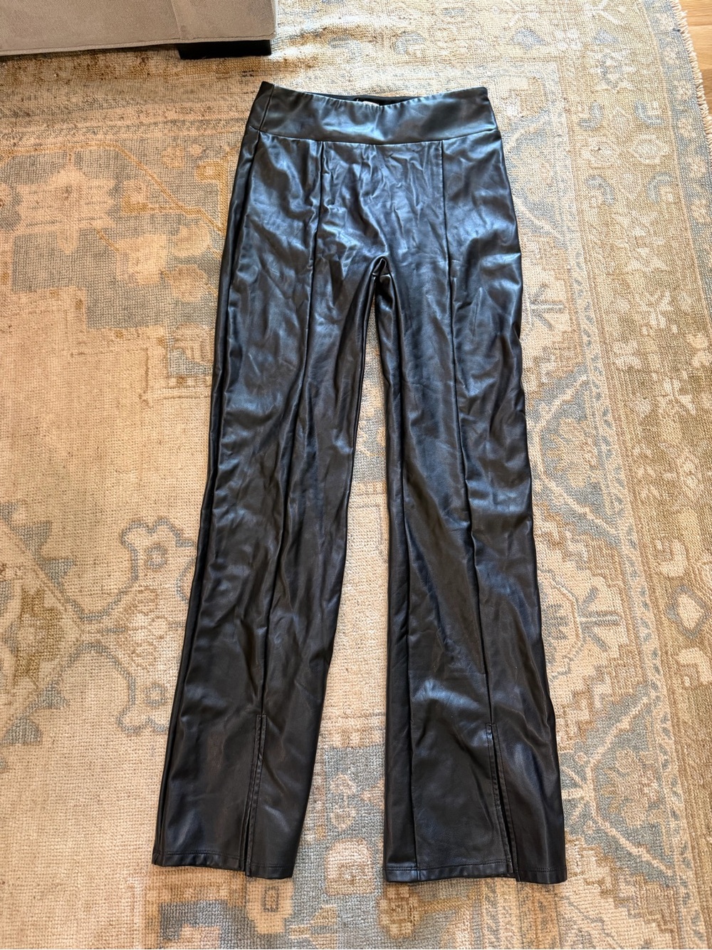 Abercrombie & Fitch Black Faux Leather Wide-Leg Pants